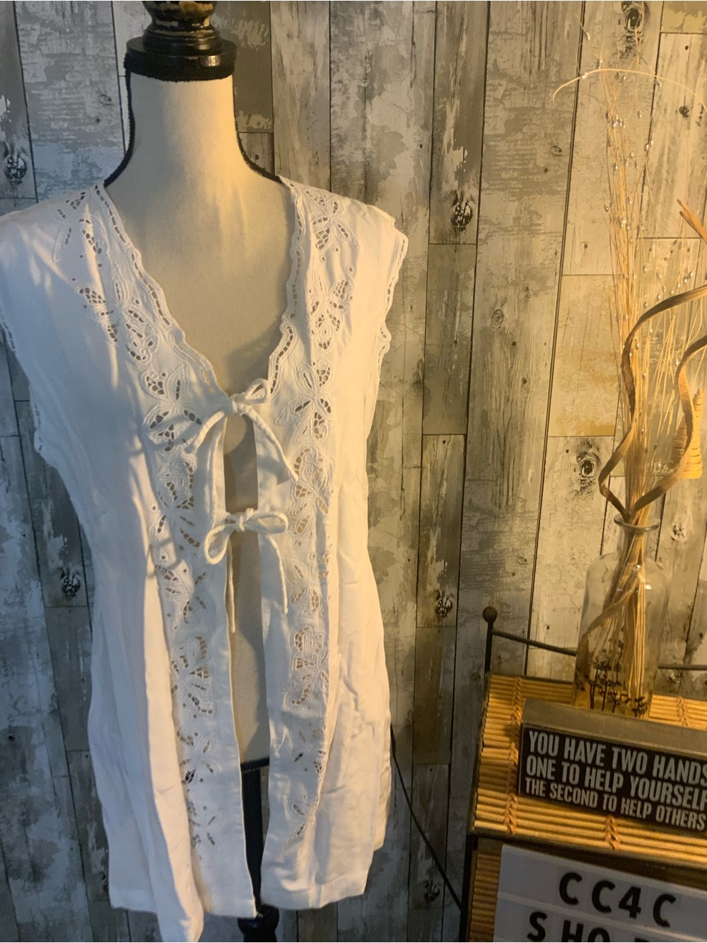 White Lace-Trim Tie-Front Women's Swim Coverup